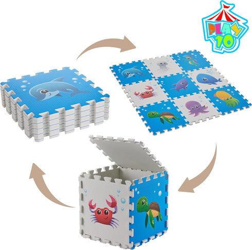 3434 Inches 9 Puzzle Play Mat, Foam Floor Tiles, Childrens Foam Puzzle Mat Baby Floor Play Mat Sea World Pieces, Edge