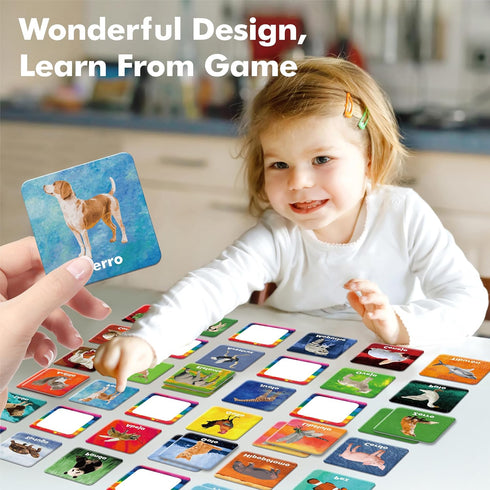 Hebayy 36 Pairs Animal Matching Game - 72PCS Spanish Flashcards, Educational Learning Toys for Preschool 4-6 Years