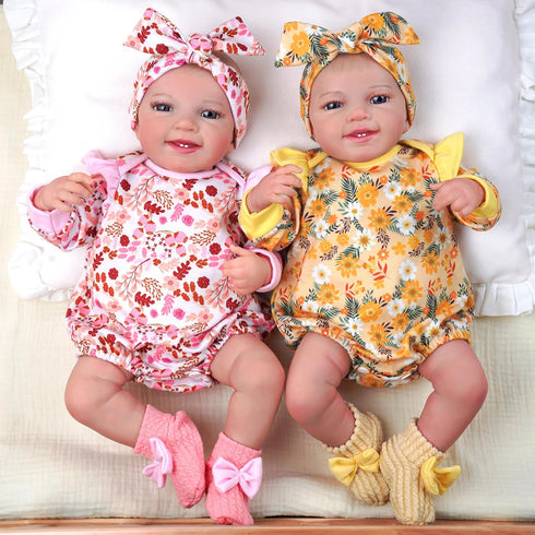 BABESIDE 3 Pcs Baby Doll Clothes for 17-22 Inch Dolls, Outfit Accessories with Floral Pattern for Newborn Girl, Yellow