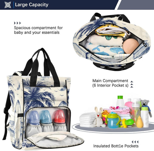 YANENDIE Backpack, Backpack Backpack Beach Surfboard Diaper Bag Unisex Travel Baby Diaper Bags with Stroller Straps
