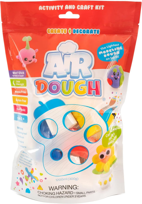 Air Dough - Multicolor, Air Dry, Ultra Light, Non-Toxic Modeling, Colorable, Paintable Clay in a Resealable Bag Including Sculpting tool, Paintbrush, Paint colors, Color markers, Googly Eyes by Scentco