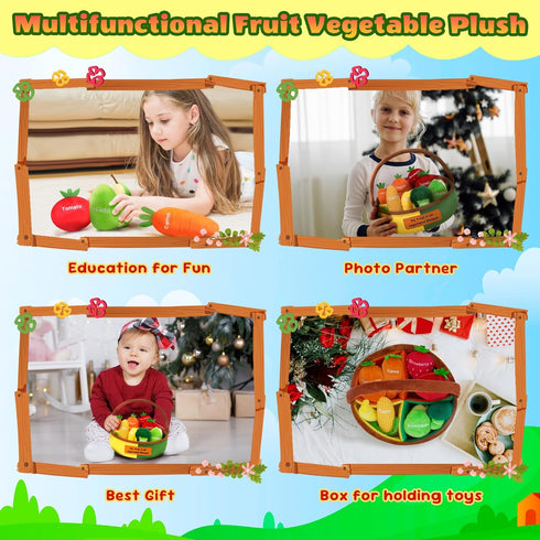 GERBIT Set 8 My First Fruit Vegetable Basket Plush, Baby Felt Play Food with Pcs Fruit Vegetable Plushies for Toddlers