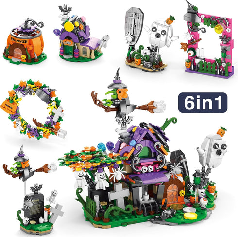 Halloween Haunted House Village Building Set for Kids, Ghost Pumpkin Building Kit for Party Favors, Ages 6+