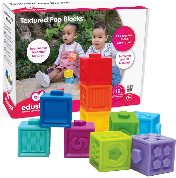 Edushape Mix & Match Textured Blocks, Set of 10 Stacking Blocks for Sensory Play and Child Development
