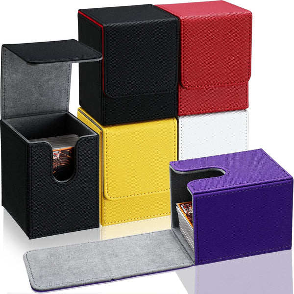 6 Pack Leather Deck Card Boxes - Magnetic Playing Card Storage Box for 100+ Cards Compatible with MTG TCG