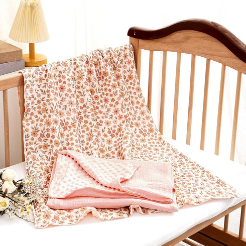 CoolaPeach 2 Pack Backing,39x29.5 Inches,Printed Minky Baby Blankets,Super Soft Receiving Blankets with Muslin Cotton