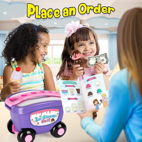 Counter Set 3 4 5 6 Torlam Ice Cream Cart for Kids Toys, Pretend Play Food Toys Ice Cream Shop Play Scoop and Cone