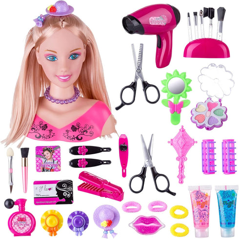 Styling Head Doll for Girls' Hair and Makeup Practice with Accessories and Hair Dryer