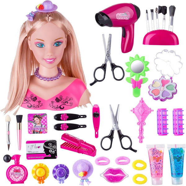 Styling Head Doll for Girls' Hair and Makeup Practice with Accessories and Hair Dryer