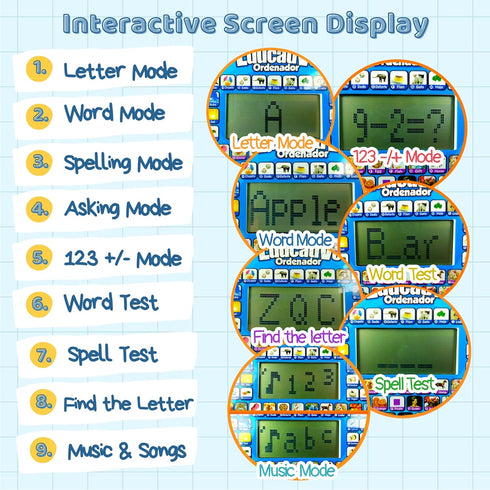 ZEENKIND Spanish & English Small Talking Laptop Toy for Kids 2-4 Years Old, Learn Spanish Alphabet Numbers Words
