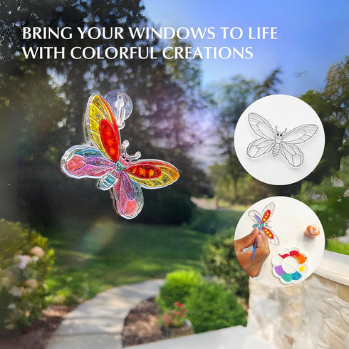 Set 812 SunnyLifeStudios Butterfly Suncatcher Craft Kit for Kids Stained Glass Window Art Kit with Activity Book