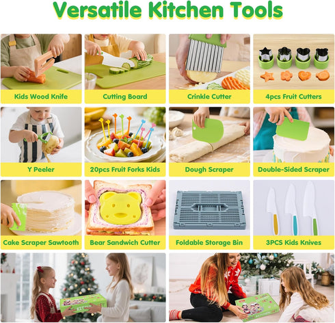 VVSBPL 36Pcs Set Set 3-10 Kids Knife for Real Cooking, Montessori Kitchen Tools for Toddlers, Safe Kids Cooking Toys