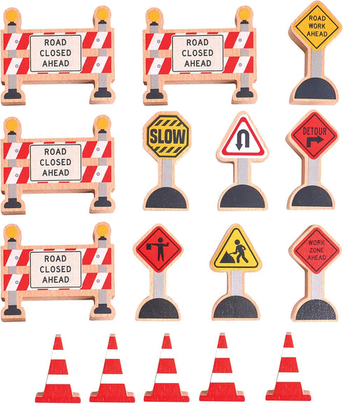 16 Pc Wooden Construction Signs and Traffic Cones - Construction Site Road