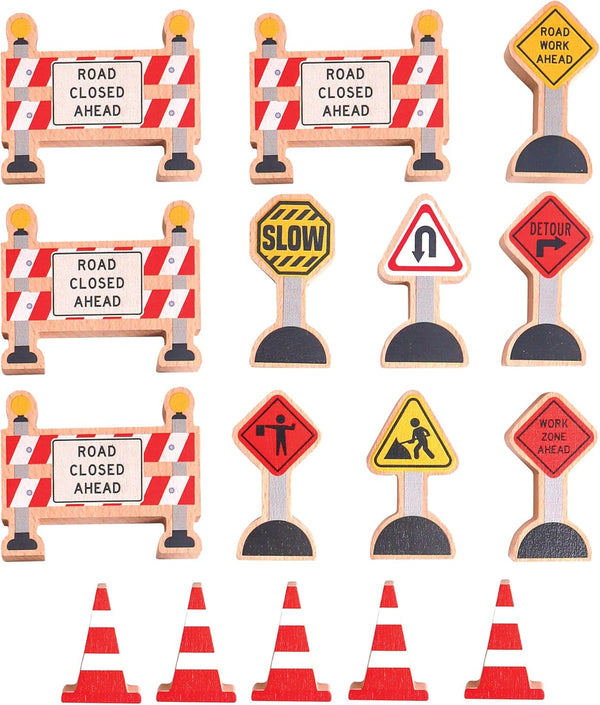 16 Pc Wooden Construction Signs and Traffic Cones - Construction Site Road