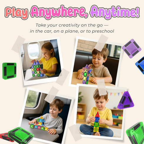 3+ 18pc) Desire Deluxe Micro Magnetic Tiles Building Blocks Toy - STEM Educational Travel Size Magnetic Blocks