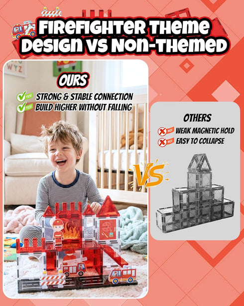 LADFAR 3+, Magnetic Tiles for Kids Ages Fire Rescue Magnetic Tiles Building Blocks with Rescue Scene Pieces