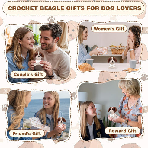 HOMQYTE Inspirational Gift - Positive Crochet Dog Animals with Affirmation Card Handmade Crochet Beagle Plush Doll