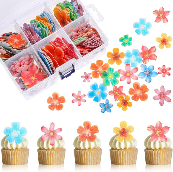 314 Pieces Flowers Cupcake Toppers, Wedding Cake Wafer Decorations for Birthday Party Food, Mixed Sizes and Colors.