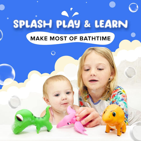 Dinosaur Bath Toys, Mold Free Baby Bath Toys for Toddlers 1-3, BPA-Free, Dishwasher-Safe, 3PCs