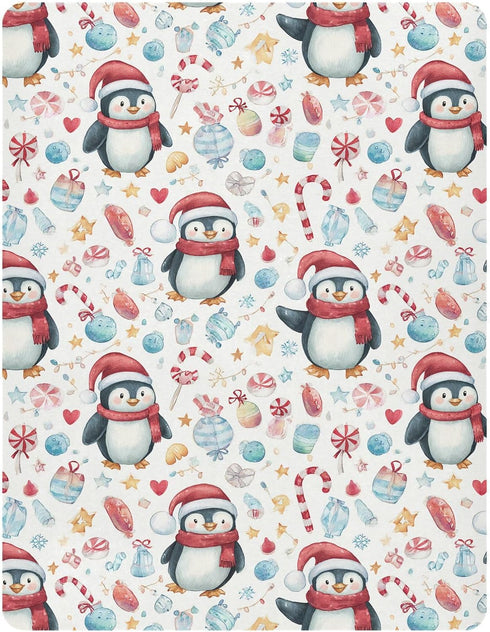 Sheet,39x27IN Pfrewn Christmas Crib Sheets for Boys Girls Cute Penguins Winter Holidays Fitted Crib Sheet for Mini Crib