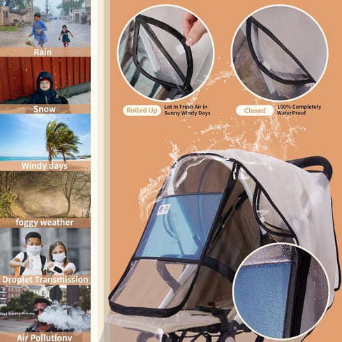 Bemece Stroller Rain Cover, Universal Baby Travel Weather Shield, Windproof and Waterproof