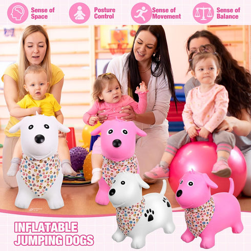 2 Pack Bouncy Dog Hopper - Inflatable Bouncing Dog Jumping Animals with Pump, Classic Style Gift for Boys Girls (White,