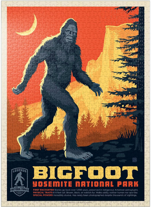 MyPuzzle Legends of The National Parks: Yosemite's Bigfoot, Vintage Poster - Premium 1000 Piece Jigsaw Puzzle for Adults