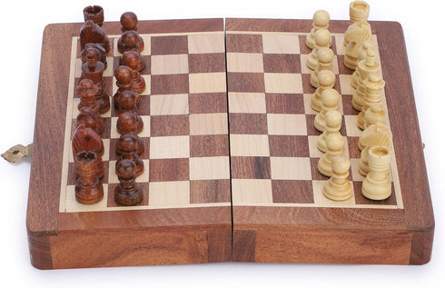 Ajuny Magnetic Travel Chess Set - Handcrafted Acacia Wood, Foldable Board with Elegant Storage