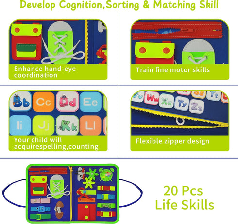 3-5 LearnToy Dinosaur Montessori Learning Toy for Toddlers Ages Years, Busy Sensory Board with Educational Activities