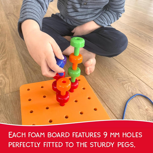 36 Foam Peg Board Toy - Pegs, Foam Board, Lacing String, Storage Bag - Occupational Therapy Toys - Fine Motor Skills