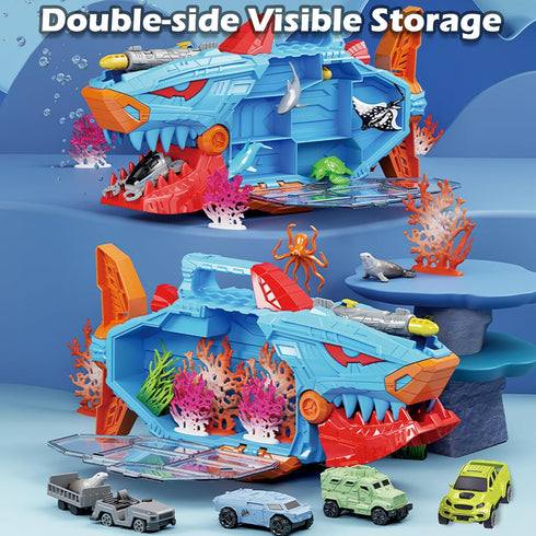 18 Playset 3+ Shark Toy & Deep Sea Creatures Ocean Animal Toys with Truck Cars, Piece Educational for Kids Ages Years