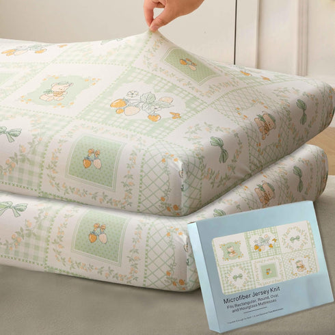 SDY Jersey Floral Crib Sheets for Baby Boys and Girls,52x28x8,2 Pack,Neutral Green