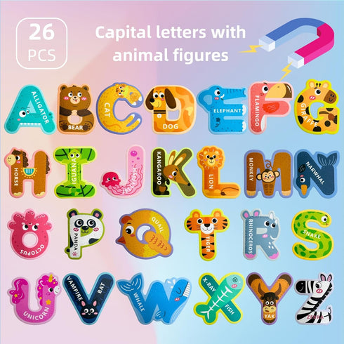 Colorful ABC Animal Alphabet Magnetic Letters, Thick EVA Fridge Magnets for Toddlers Aged 3-5 (Thicken Uppercase)