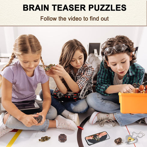 16pcs Metal Brain Teaser Puzzles Disentanglement Puzzles Metal Wooden Brain Teaser Puzzle Logic Metal Puzzle for Adult