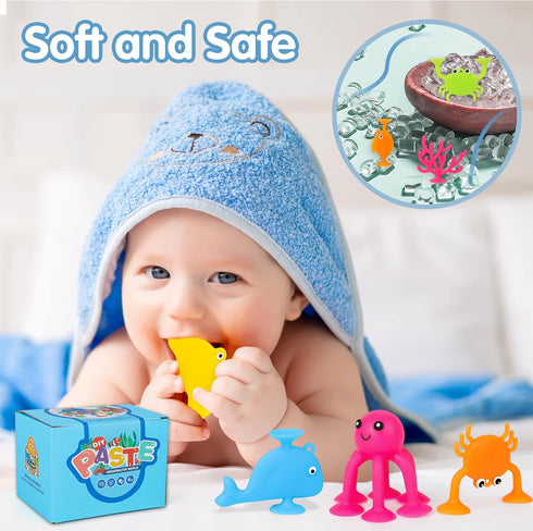 Baby Suction Cup Toys, Ocean Animals Sucker Toys with Mesh Bag Storage, 18 PCS Bath Toys for Kids Ages 4-8