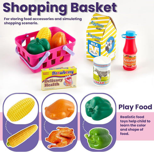 3 4-8+ BUYGER Kids Cash Register Toy with Scanner, Receipt Printer, Microphone, Shopping Play Food - Pretend Role Play