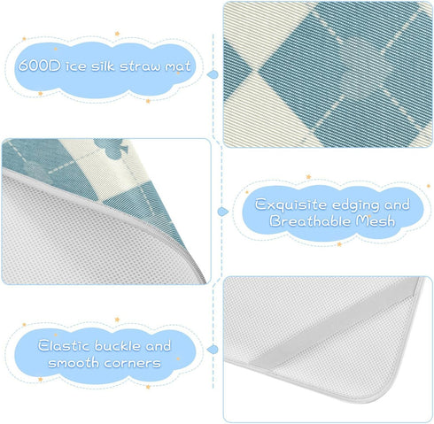 SyXIOP 28" 52" Blue Beige Poker Cooling Baby Crib Mattress Cover x Ultra Soft Training Pads for Baby&Toddler