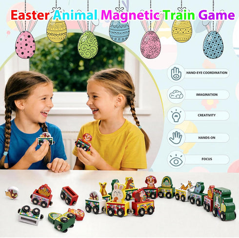 Yxwomenxy Countdown Easter Eggs Magnetic Wooden Animal Train for Kids,Easter Basket Stuffers,Easter Eggs Surprise