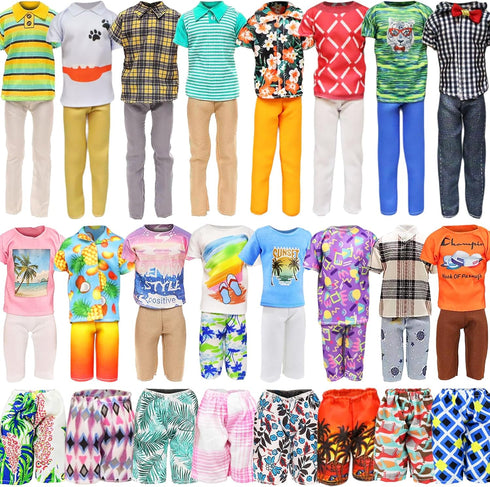 Ecore Fun 11 Items 11.5 Inch Boy Doll Clothes and Shoes, 5 Sets Fashion Casual Wear, 2 Swimwear, 4 Pairs Shoes