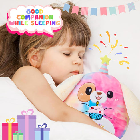 Large Birthday Happy Dog Plush Pillow - 14.5" Cute Soft Toys, Fat Kawaii Cuddle Huggable Plushie Gift for Kids