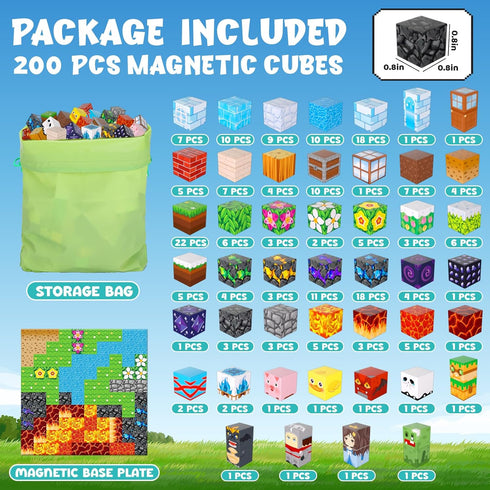 200PCS 4-8, 3 4 5 6 7 8-12 Magnetic Building Blocks, Magnet Toys Magnetic Cubes, Magnetic Blocks for Kids Ages Stacking