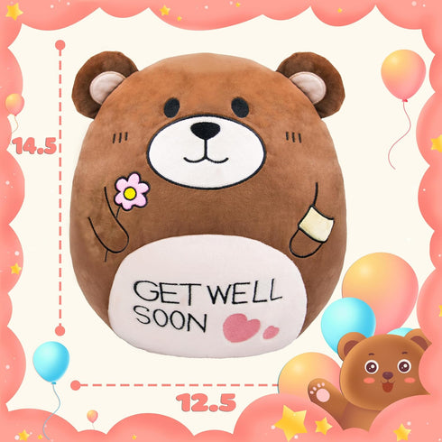 14.5“ Get Well Soon Teddy Bear Plush Pillow, Soft Stuffed Animal Body Pillow, Home Decoration Gift for Kids