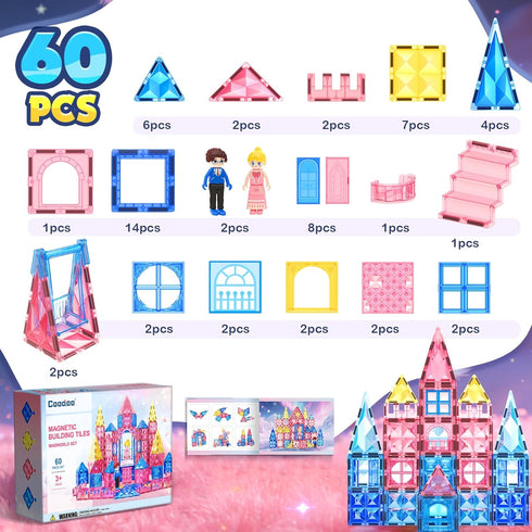 3 4 5 6 Coodoo Diamond Magnetic Tiles Magnetic Building Blocks STEM Sensory Toy for Boys Girls Pink Castle Dollhouse