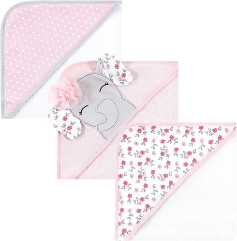 Hudson Baby Unisex Baby Cotton Rich Hooded Towels, Floral Pretty Elephant, One
