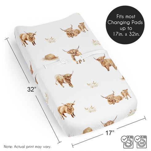 Sweet Jojo Designs Baby Changing Pad Cover Sheet (Boho Highland Cow) for Girls/Boys, Infant/Newborn Diaper Change Table
