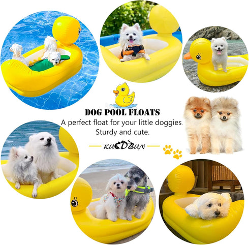 Dog Pool Floats Set with Collapsible Dog Bowl, Non-Toxic Floating Water Toys for Small Dogs, Puppies, Yellow Duck