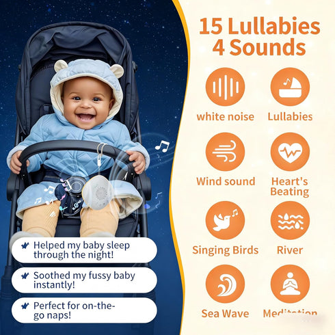 20 White Noise Machine for Baby Car Rides - Soothing Sounds, USB-C Rechargeable, Night Light for Strollers, Cribs