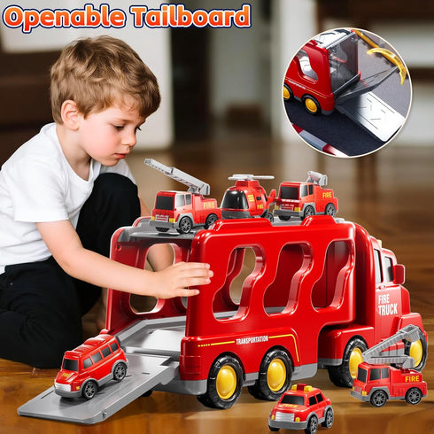 1-3 3-5, 7-in-1 Set 1 2 3 4 5 6 3-9 Fire Truck Toys for Toddler Fire Car Carrier Vehicle for Girls Years Old, Transport