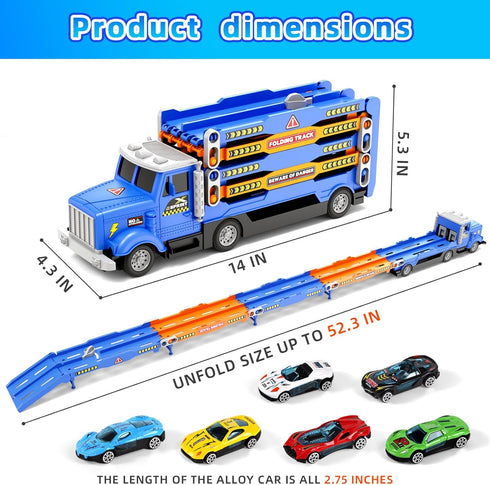 Set 55-Inch 6 3 4 5 6 7 HONGTUO Toddler Truck Track with Lights & Sounds Racing Track with Die-Cast Cars, Perfect