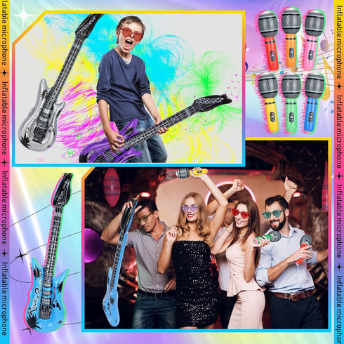 36 Set 12 12 12 1 Pcs Inflatable Rock Star Toy Include Inflatable Guitars Microphones Colorful Heart Shaped Sunglasses